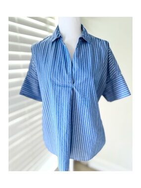 Madewell Blue and White Vertical Stripe Short-Sleeve Button Down Shirt